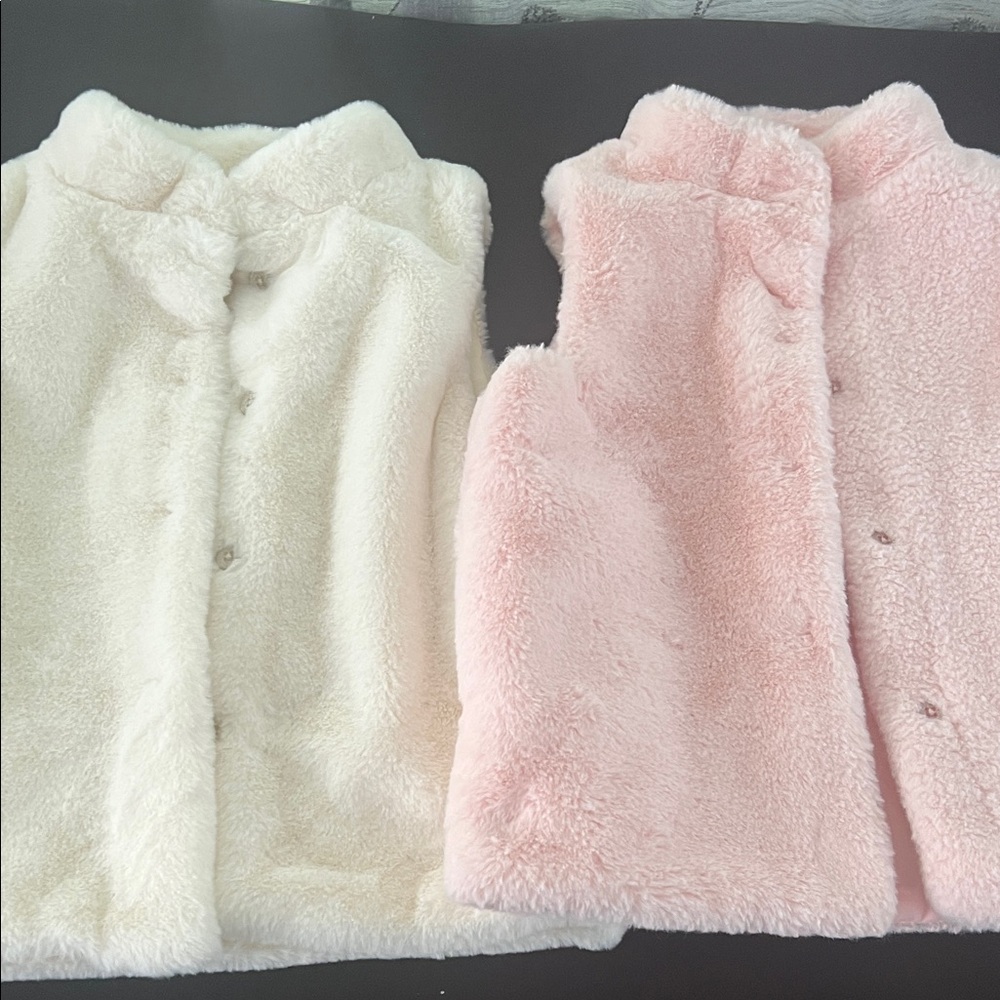 Epic Threads Cream and Pink Fuzzy Vests
